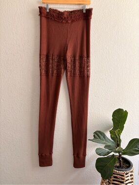 Free People Intimately Floral Lace Textured Knit Leggings Terracotta Size L